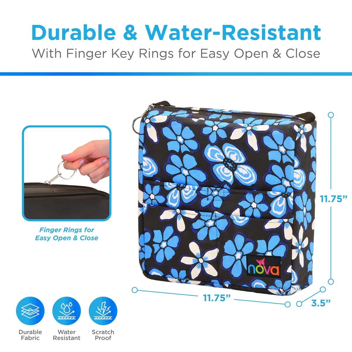nova Walker Bag Large Carry Bag with 3 Front Pockets | Durable Nylon, Fits All Walkers, Aloha Blue - view 2