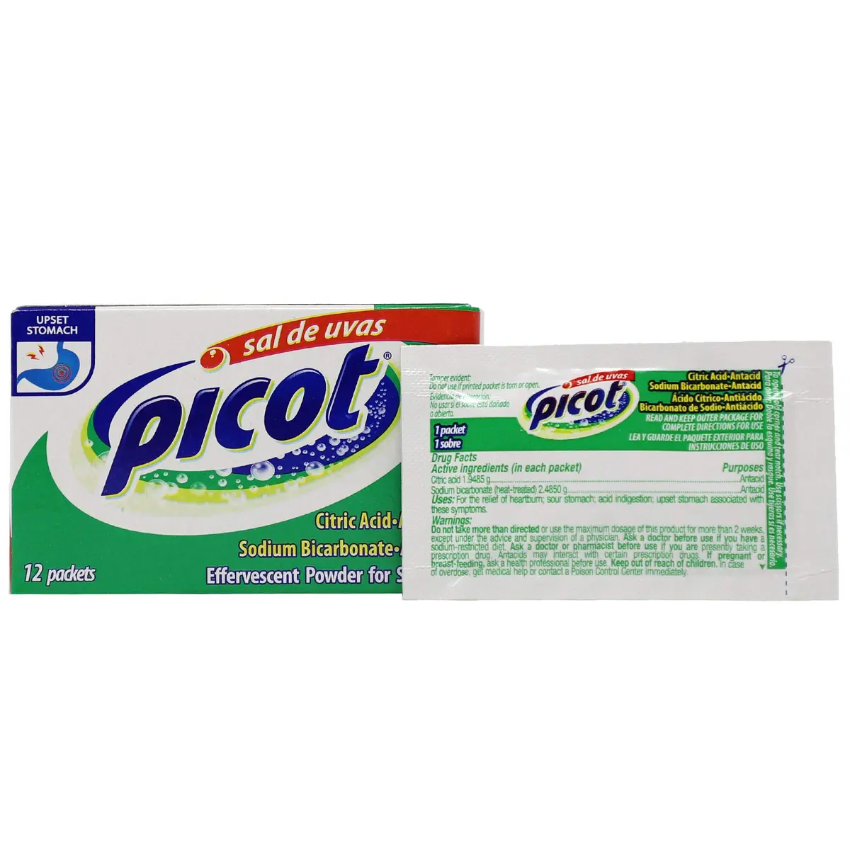 SAL DE UVAS PICOT Effervescent Antacid Powder, 12 Packets | Fast Heartburn Relief, 12 Sachets - main product image