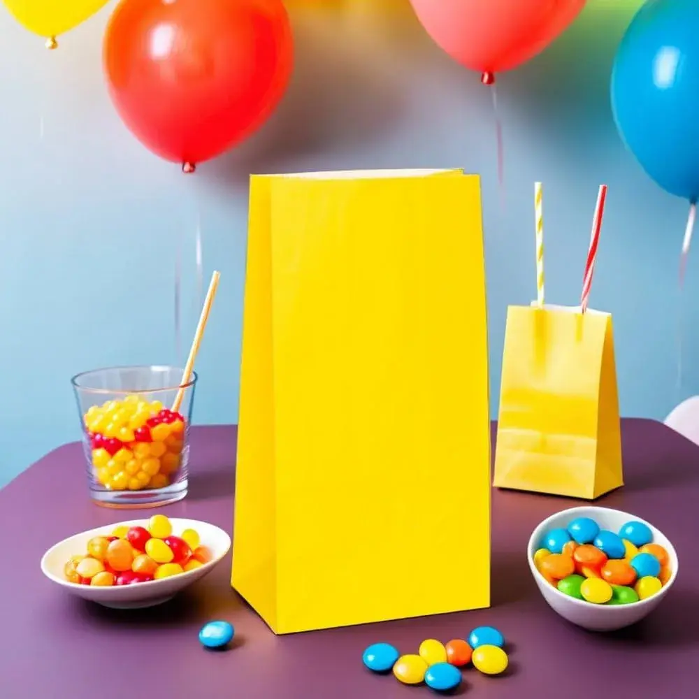 Unique Vibrant Sunflower Yellow Paper Party Bags (Pack of 12, 10" x 5") | Perfect for Celebrations & Gifts - view 3