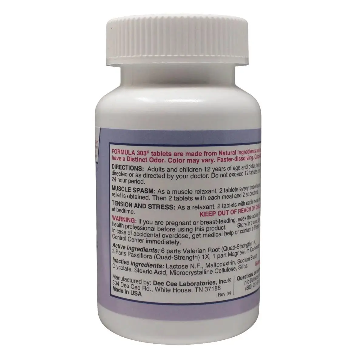 Dee Cee Laboratories Formula 303 Maximum Strength All-Natural Relaxant Tablets, 250 Tablets | Natural Relief for Muscles & Stress - view 3