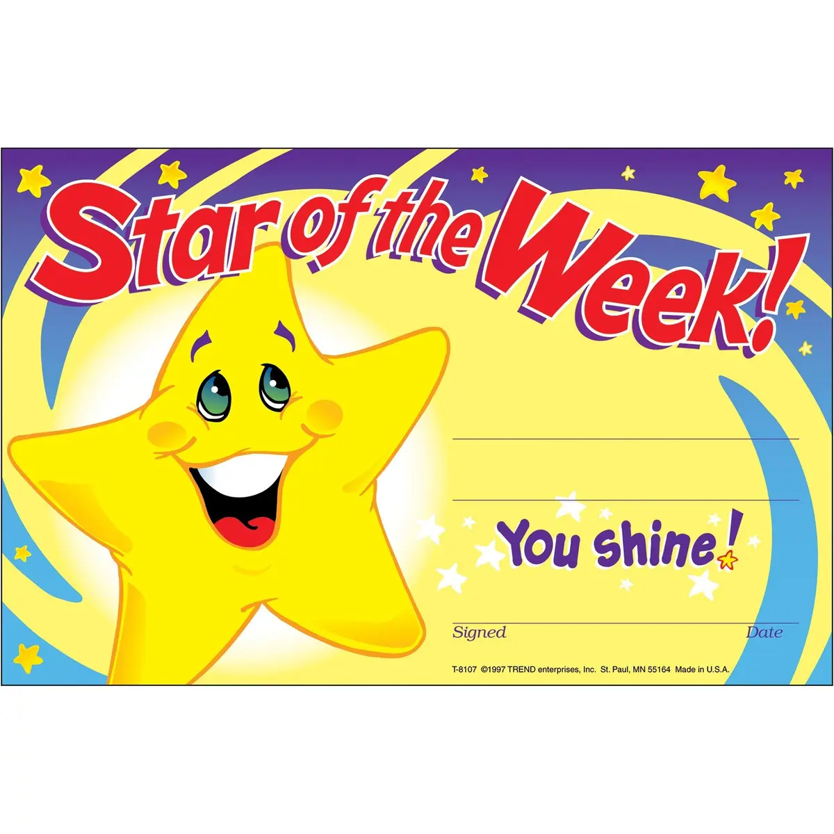 Trend Enterprises Star of the Week Recognition Awards | Customizable Student Achievement Certificates (70-120 chars) - main product image