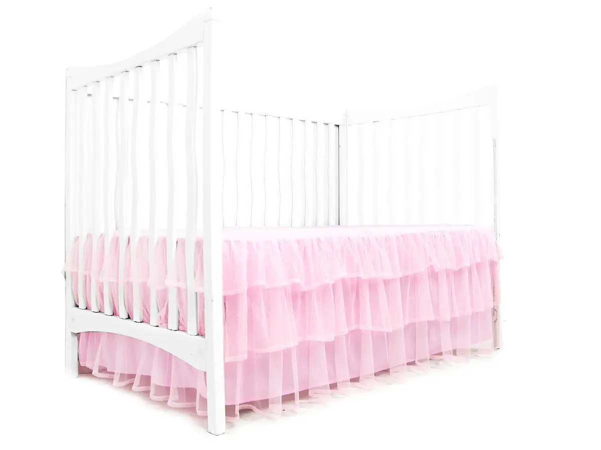 Tadpoles Triple Layer Tulle Nursery Crib Skirt for Baby Girls or Boys | Pink Crib-Size - main product image