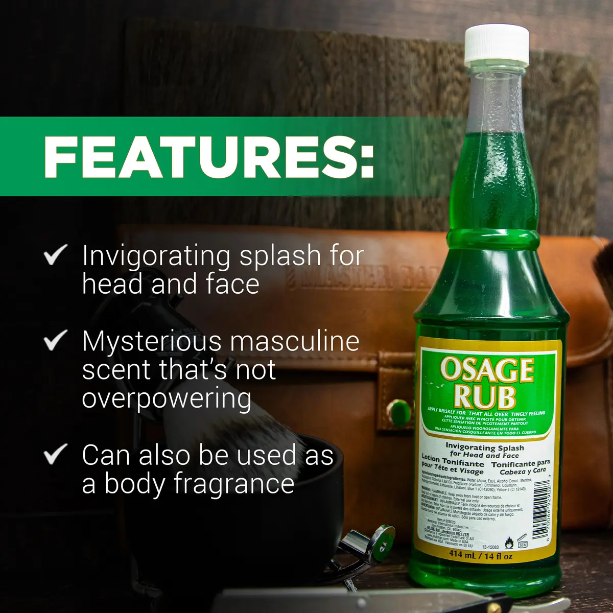 Clubman Jeris Osage Rub Hair Tonic for Men 414ml (14 fl oz) | Refreshing Scalp Treatment with Menthol & Eucalyptus - view 4