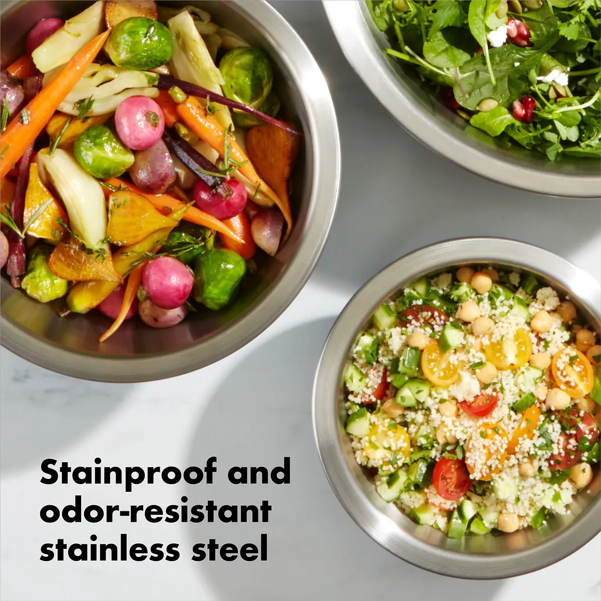 OXO Good Grips Stainless Steel Mixing Bowl Set - 3-Piece, 1.9L (1.5qt) / 2.8L (3qt) / 4.7L (5qt) | Nesting Bowls for Baking & Cooking - view 4
