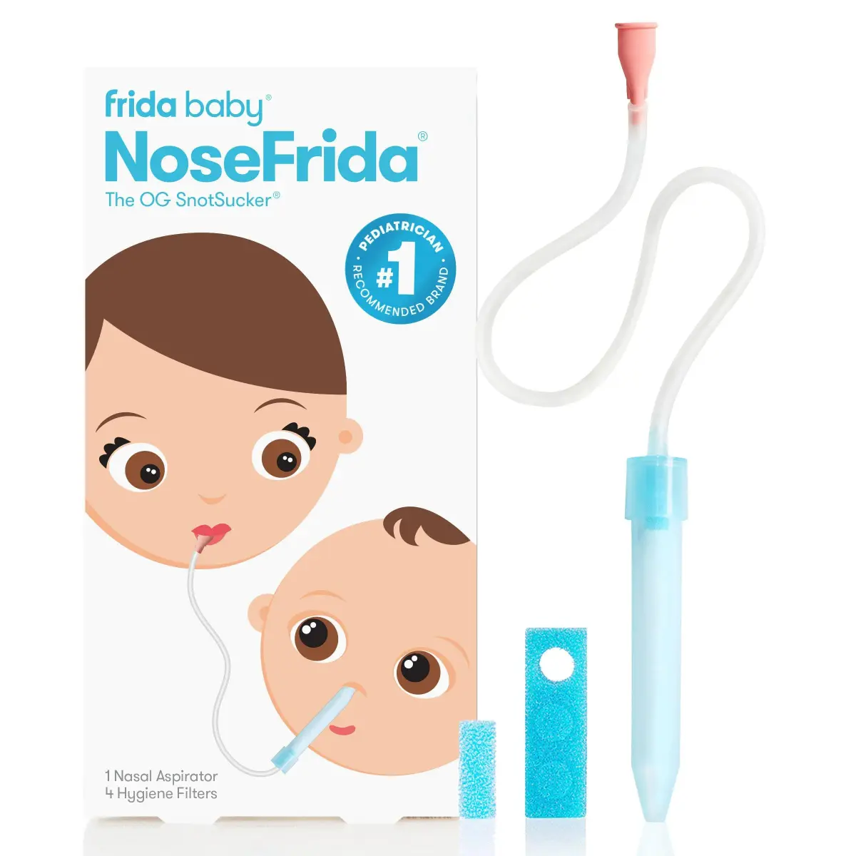 Frida Baby NoseFrida SnotSucker Nasal Aspirator for Baby, Blue, 1 Unit (4 Filters Included) | Doctor-Invented for Gentle Baby Nasal Suction - main product image