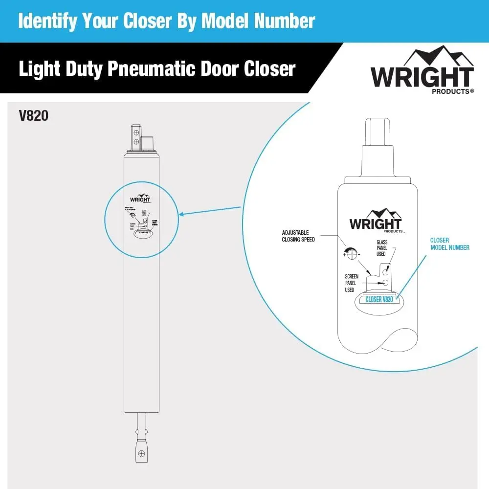 Wright Products Pneumatic Door Closer, Medium | Aluminum for Out-Swinging Doors - view 5