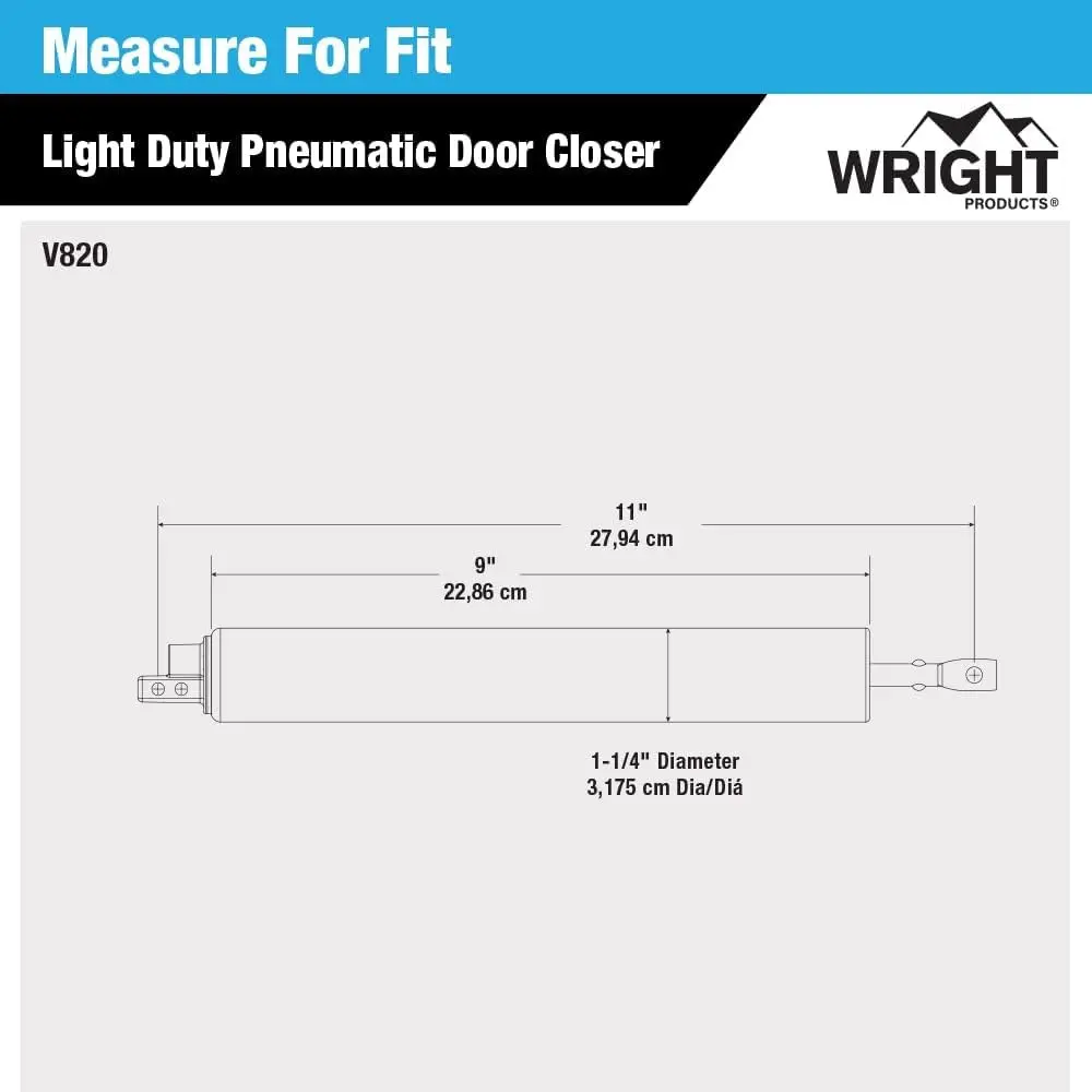 Wright Products Pneumatic Door Closer, Medium | Aluminum for Out-Swinging Doors - view 6