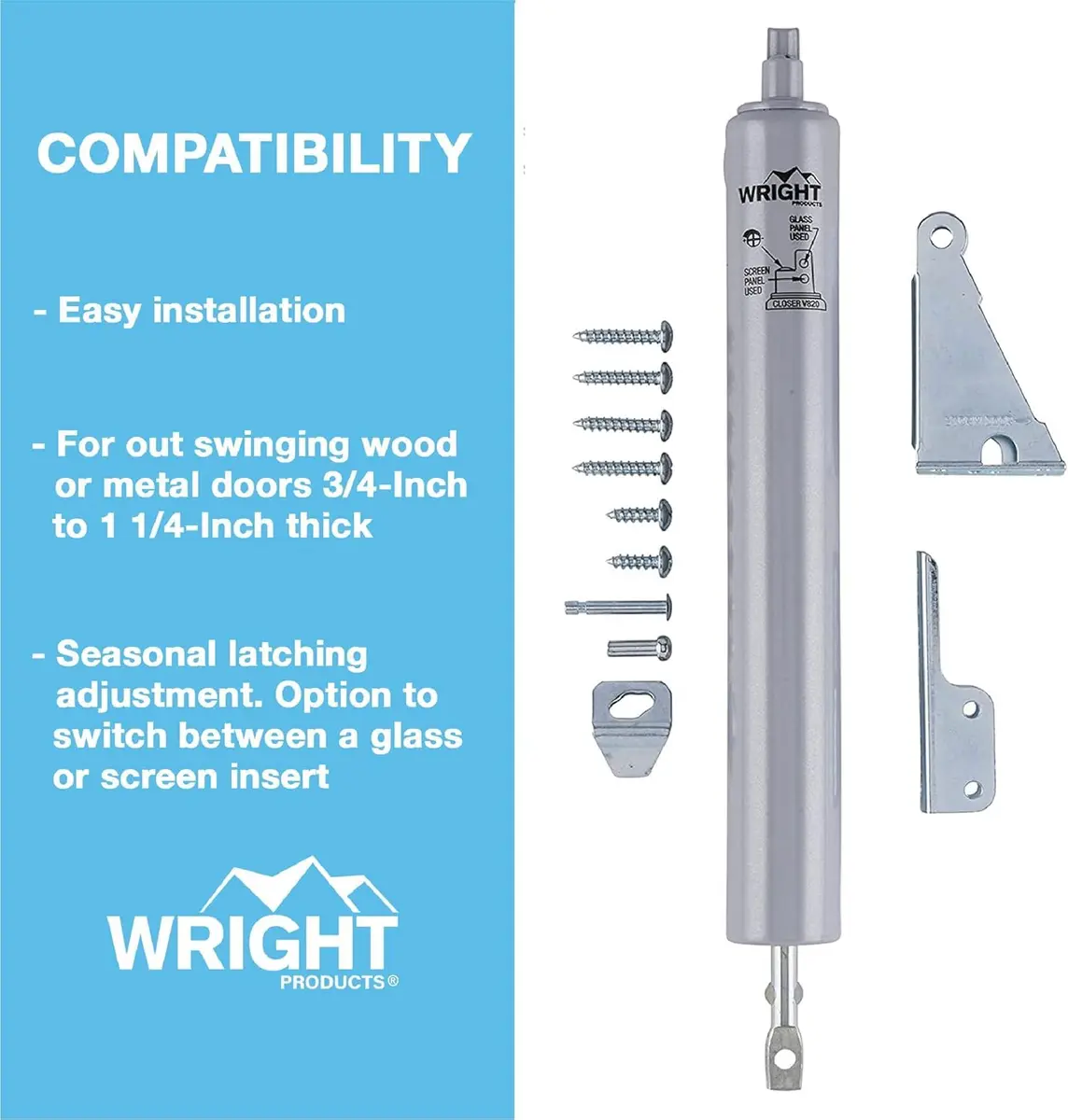 Wright Products Pneumatic Door Closer, Medium | Aluminum for Out-Swinging Doors - view 4