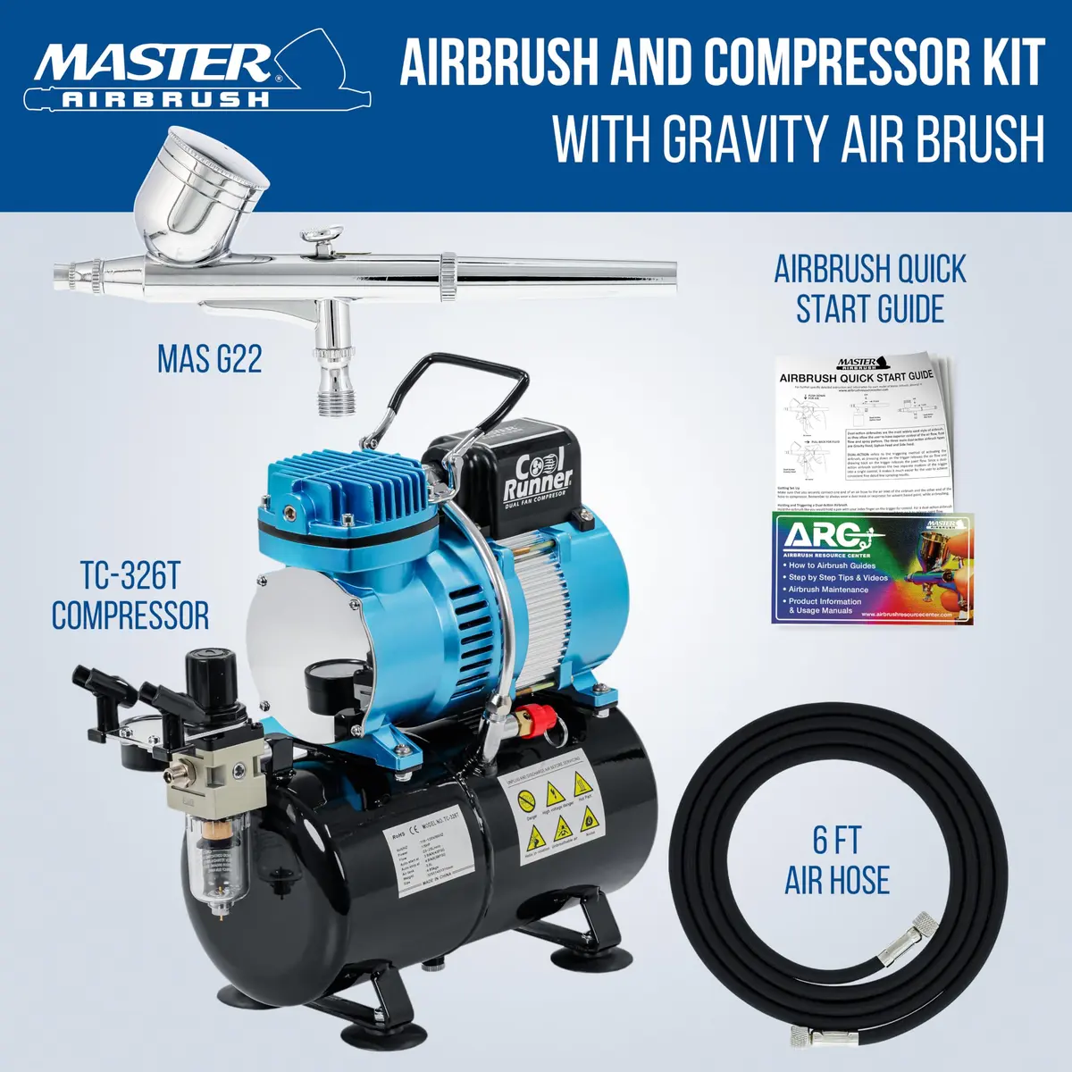 Master Airbrush Cool Runner II Tank Compressor with Gravity Airbrush Kit | 3L Tank, Quiet Operation, 0.3mm Tip - view 2