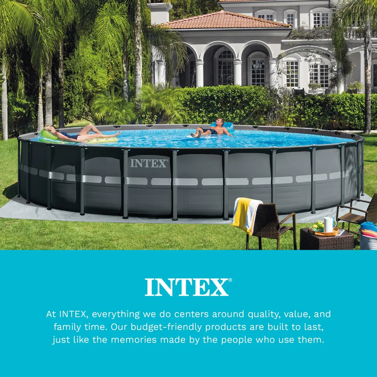 Intex Deluxe Pool Cover for 18ft Round Ultra XTR Pools | UV-Resistant, Rope Tie, 8in Overhang - view 7