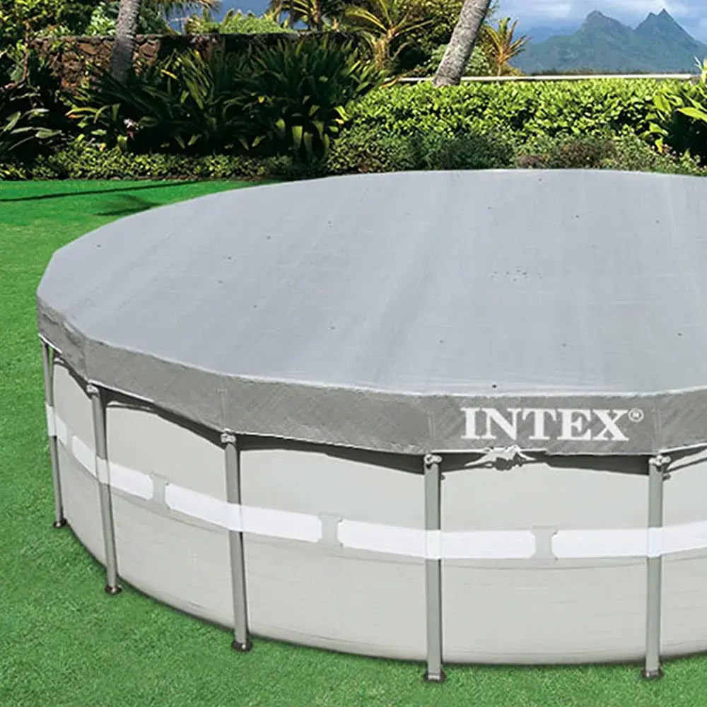 Intex Deluxe Pool Cover for 18ft Round Ultra XTR Pools | UV-Resistant, Rope Tie, 8in Overhang - view 2