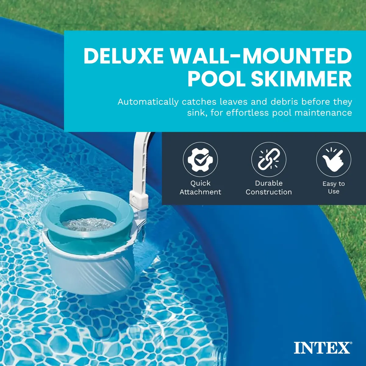 Intex Deluxe Wall Mount Pool Surface Automatic Skimmer 8.25 in L x 9.5 in W x 13 in H | Keeps Pool Clean Automatically - view 2