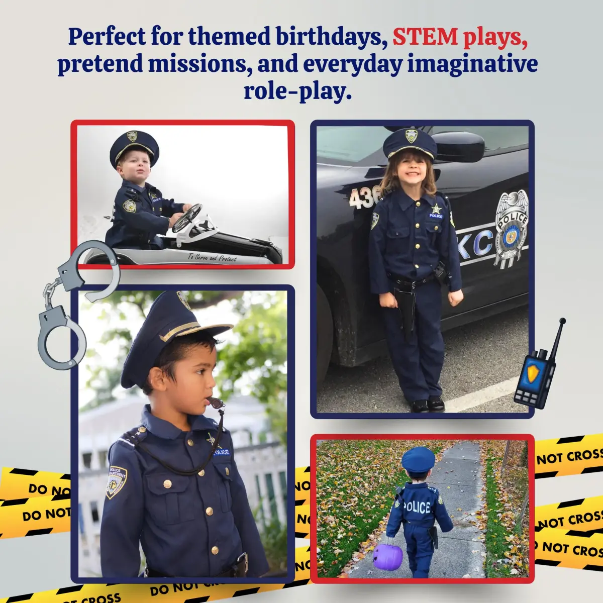 Dress Up America Police Officer Child Costume Set with Accessories, Blue, X-Large (152+ cm Height) | Award-Winning Pretend Play Uniform - view 6