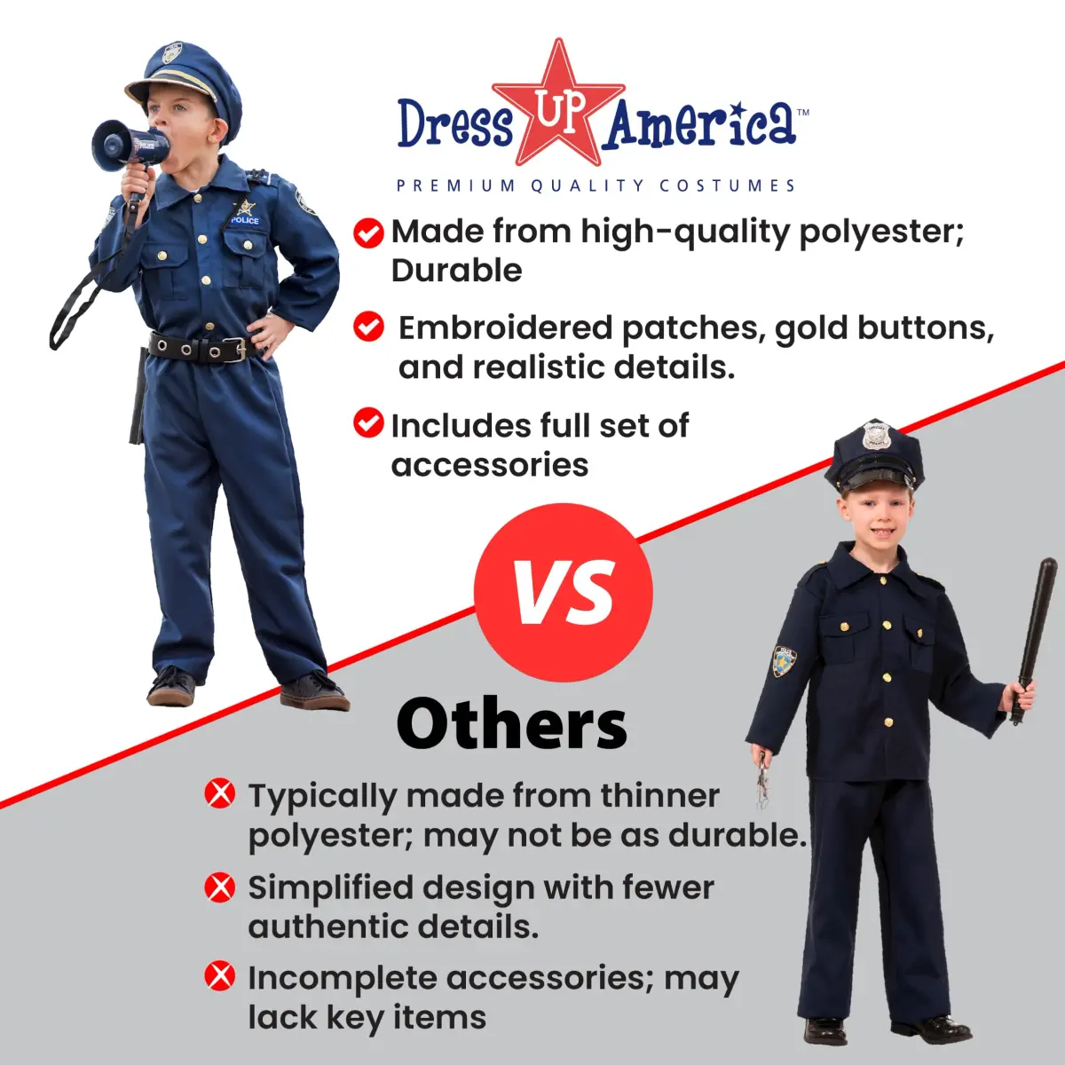 Dress Up America Police Officer Child Costume Set with Accessories, Blue, X-Large (152+ cm Height) | Award-Winning Pretend Play Uniform - view 7