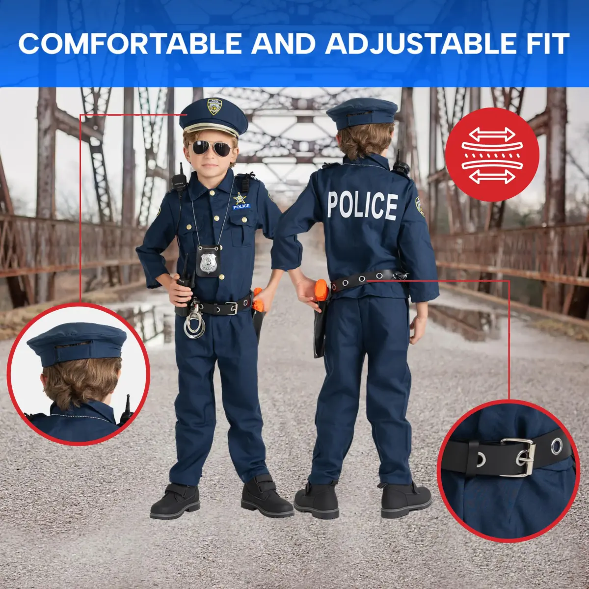 Dress Up America Police Officer Child Costume Set with Accessories, Blue, X-Large (152+ cm Height) | Award-Winning Pretend Play Uniform - view 3