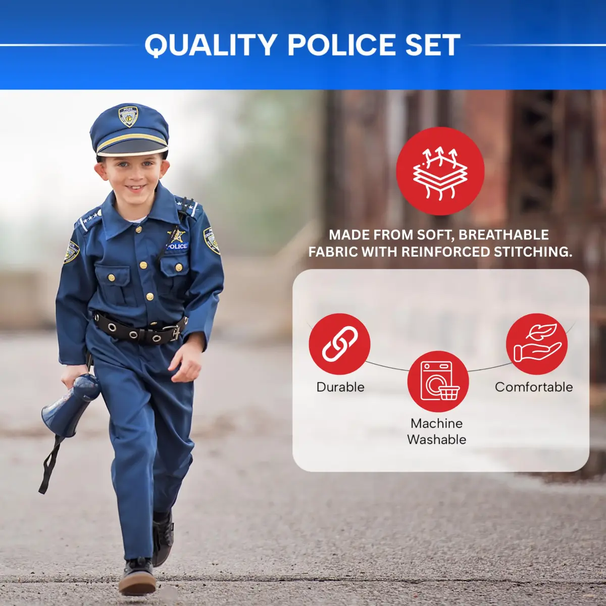Dress Up America Police Costume for Kids - Medium (11-Piece Set) | Realistic Cop Uniform with Accessories - view 7