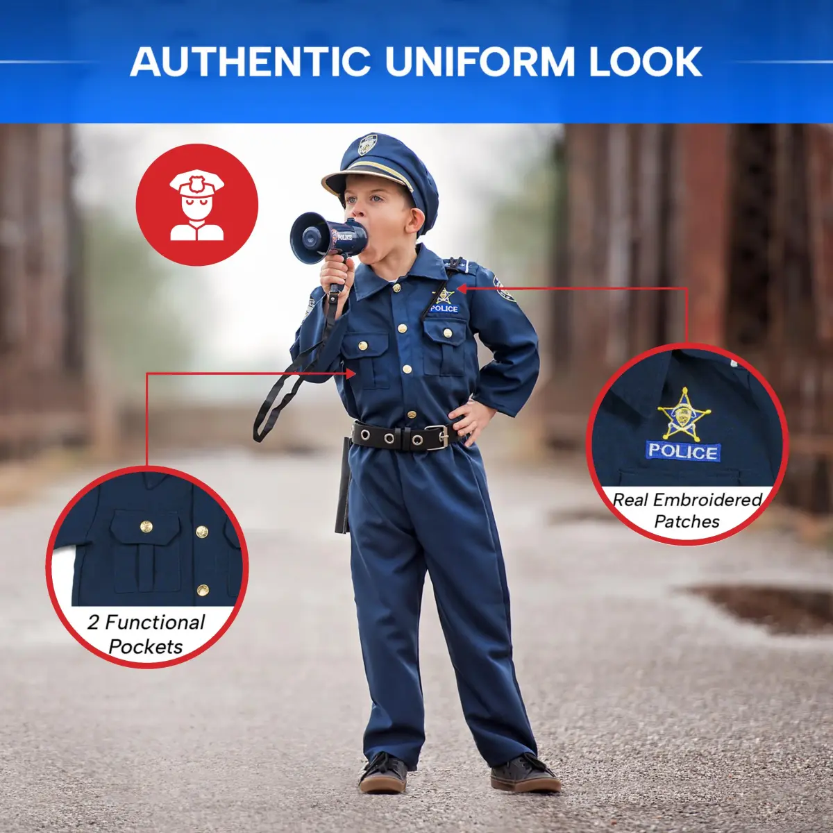 Dress Up America Police Costume for Kids - Medium (11-Piece Set) | Realistic Cop Uniform with Accessories - view 4