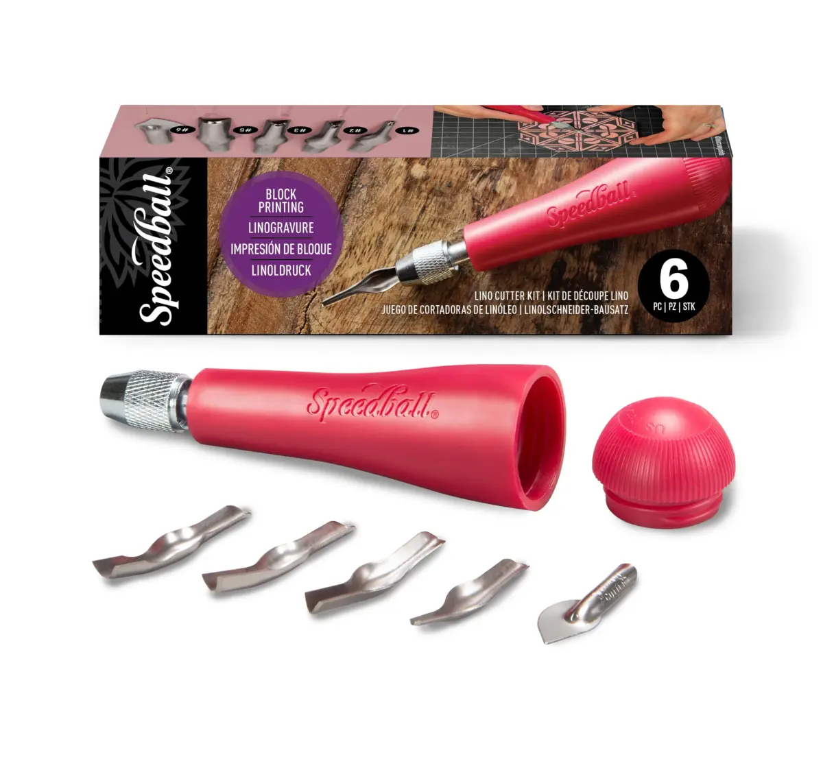 Speedball 4131 Linoleum Cutter Set with Handle | 5 Assorted Lino Cutters, Made in USA - main product image