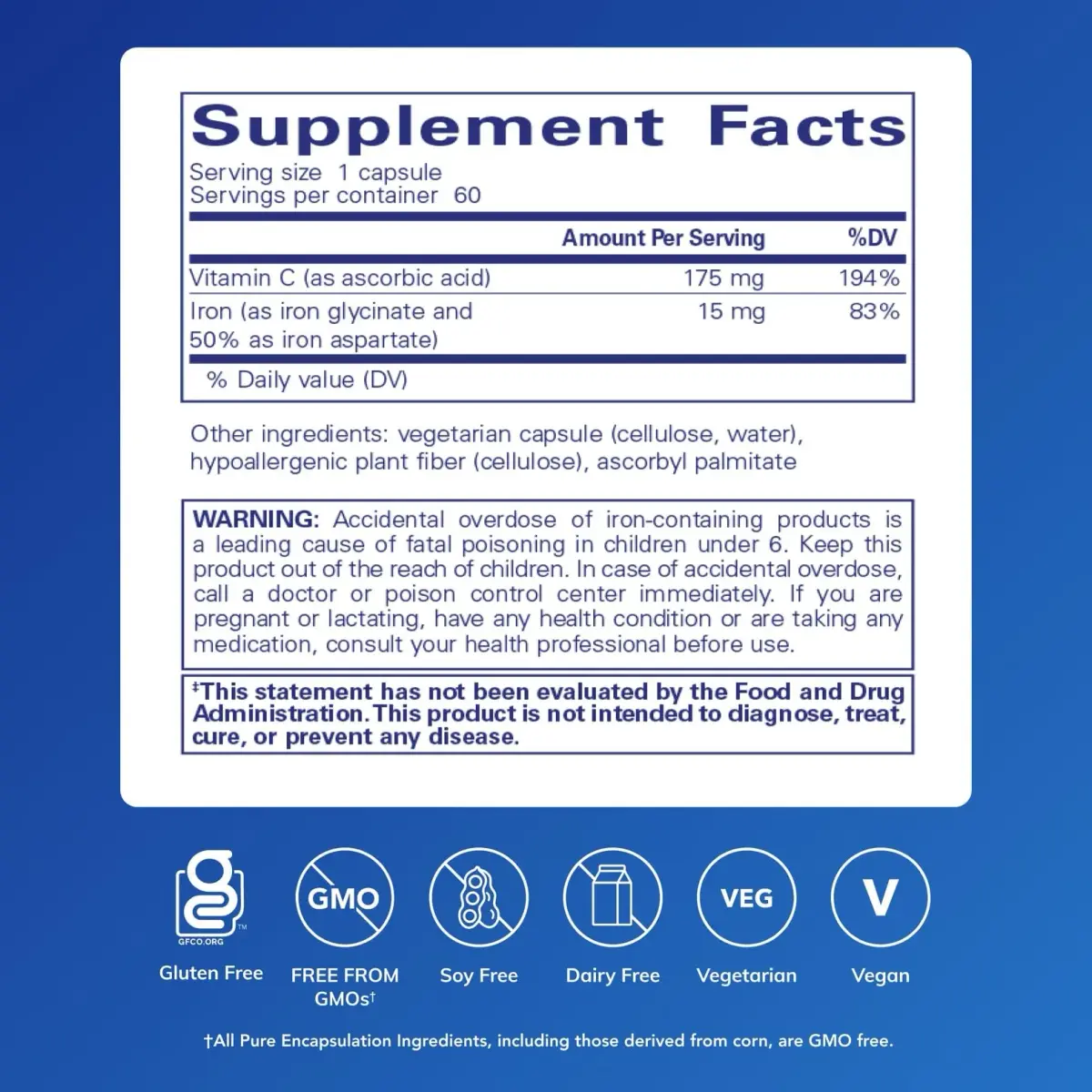 Pure Encapsulations Iron-C Capsules (60 Count) | Iron & Vitamin C for Red Blood Cell Support - view 2