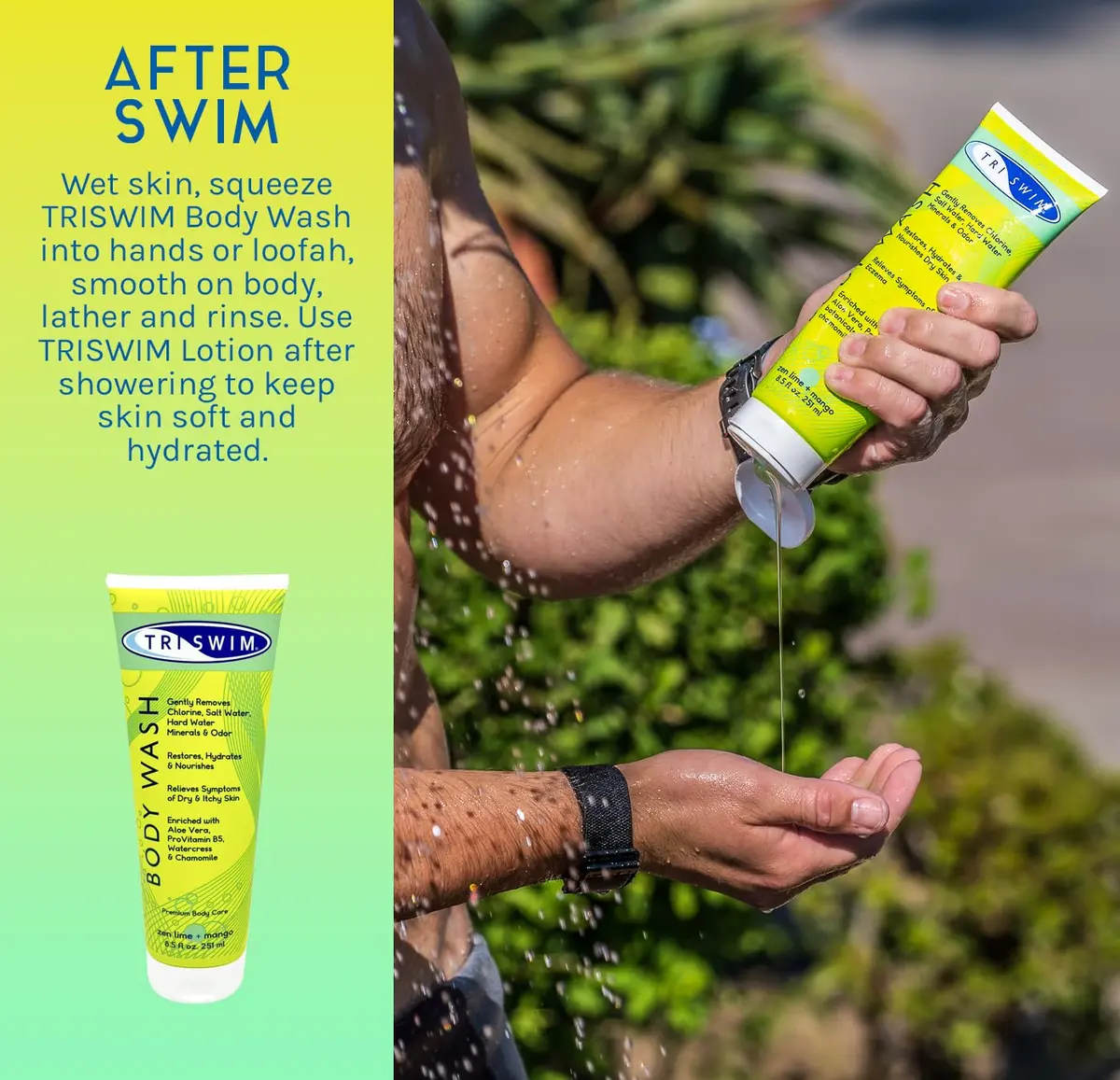 TRISWIM Chlorine Removal Body Wash 251ml (8.5 Fl Oz) | Removes Chlorine, Bromine, Minerals & Saltwater | Hydrates & Restores Skin - view 3
