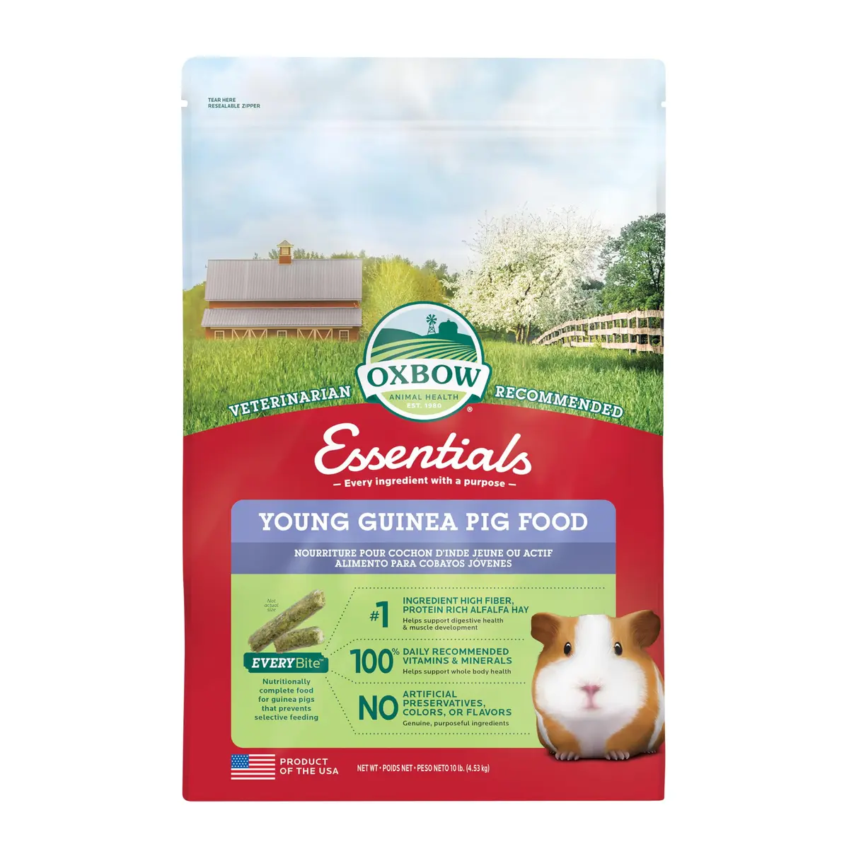 Oxbow Essentials Young Guinea Pig Food Pellets 4.54 kg (10 lb) | High Fiber Alfalfa Hay Formula for Growth & Digestion - main product image