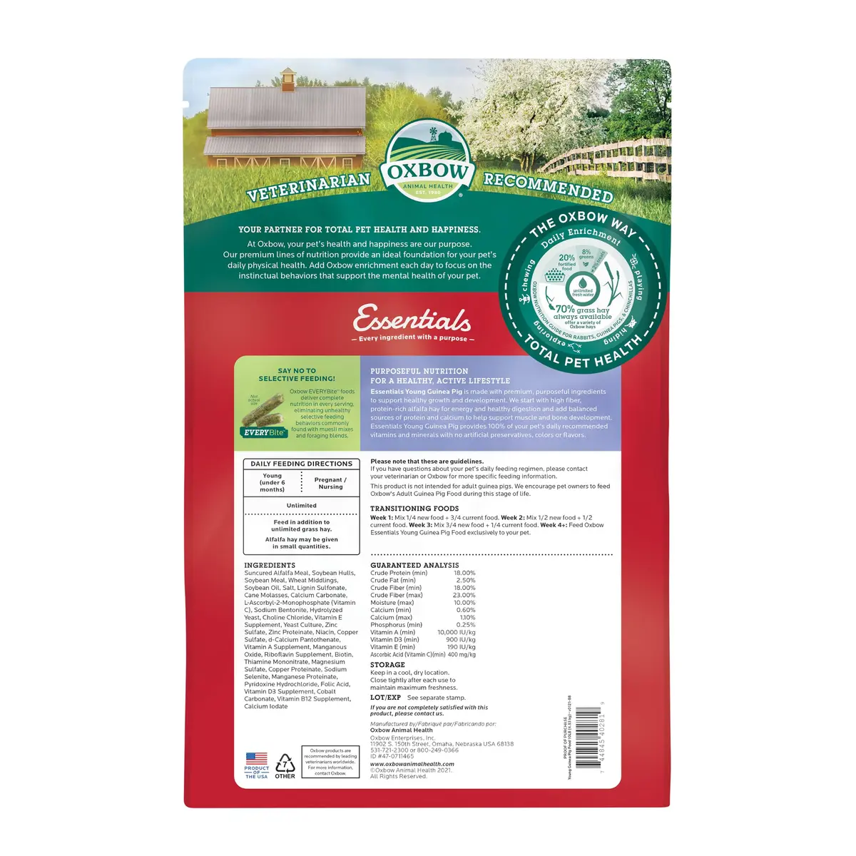 Oxbow Essentials Young Guinea Pig Food Pellets 4.54 kg (10 lb) | High Fiber Alfalfa Hay Formula for Growth & Digestion - view 2