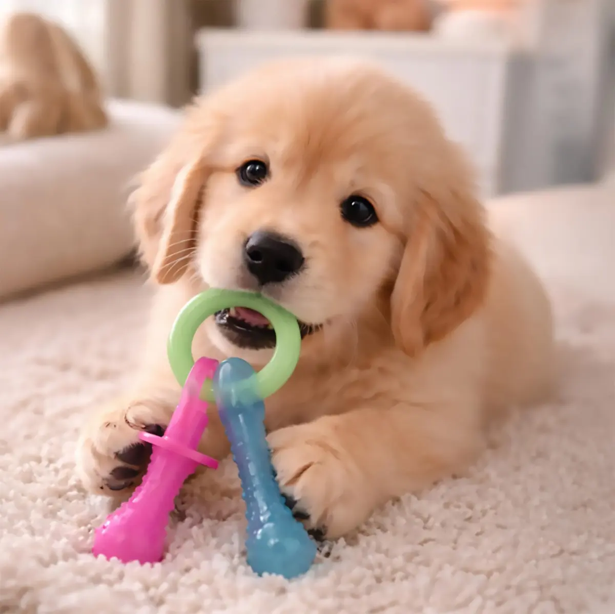 Nylabone Puppy Pacifier Chew Toy, Teething Toy for Puppies up to 25 lbs | Bacon Flavored, Soft Material, Textured Nubs - view 2