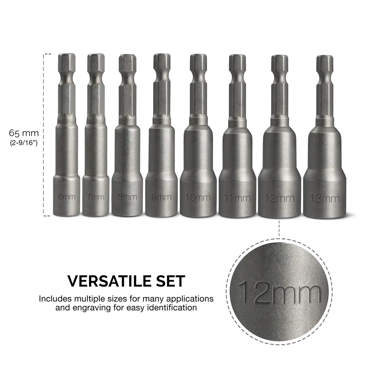 NEIKO 10065A 1/4” Hex Shank Magnetic Impact Nut Driver Set | 8 Piece Metric 6-13 MM | Cr-V Steel - view 5