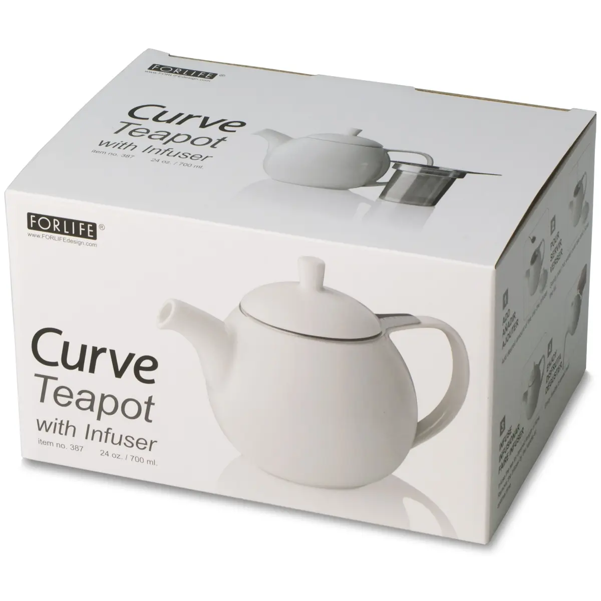 FORLIFE Curve Teapot with Infuser 24-Ounce | Dishwasher Safe, Lead-Free, Porcelain White - view 4