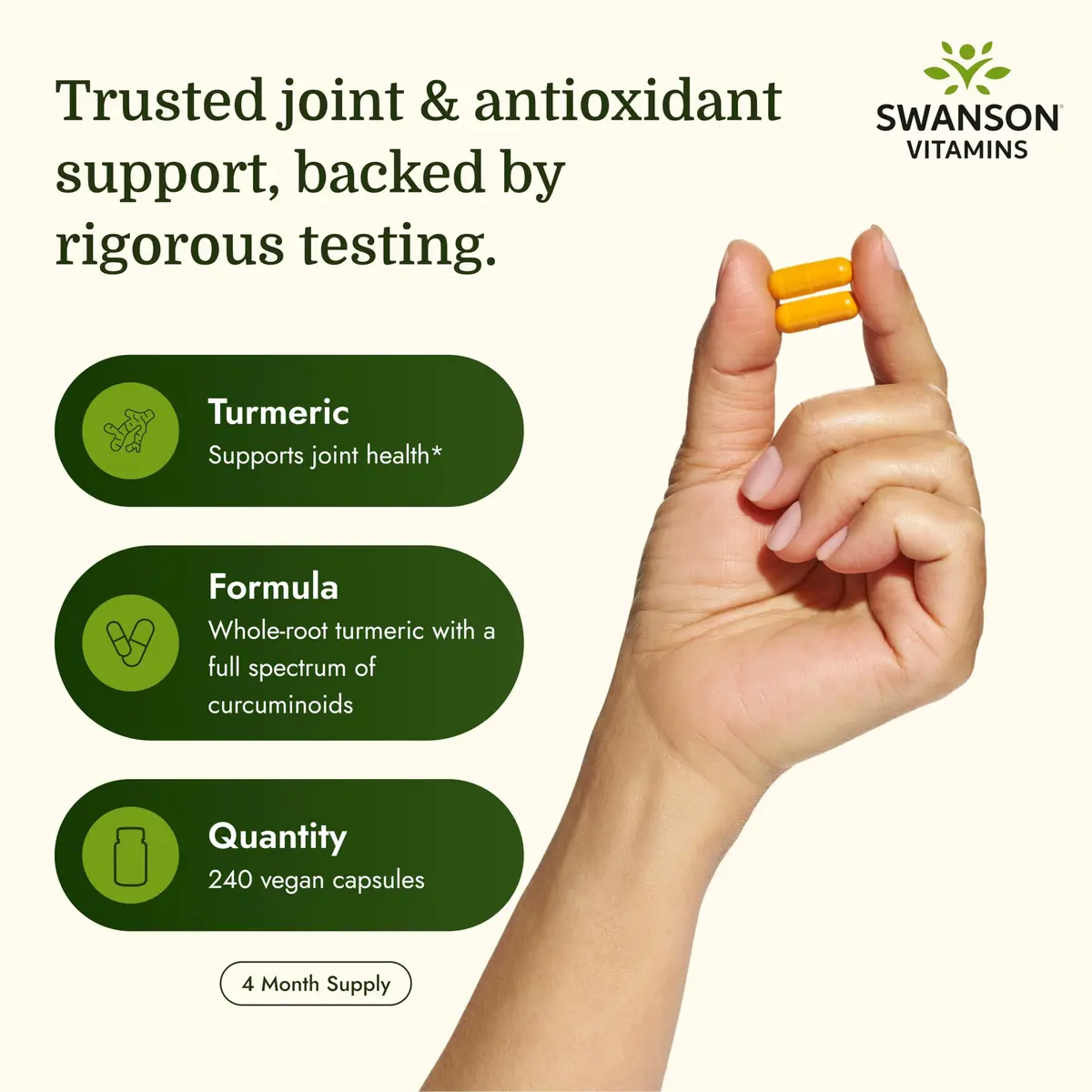 Swanson Full Spectrum Turmeric Curcumin Supplement, 240 Vegan Capsules | Supports Liver, Joints & Brain - view 3