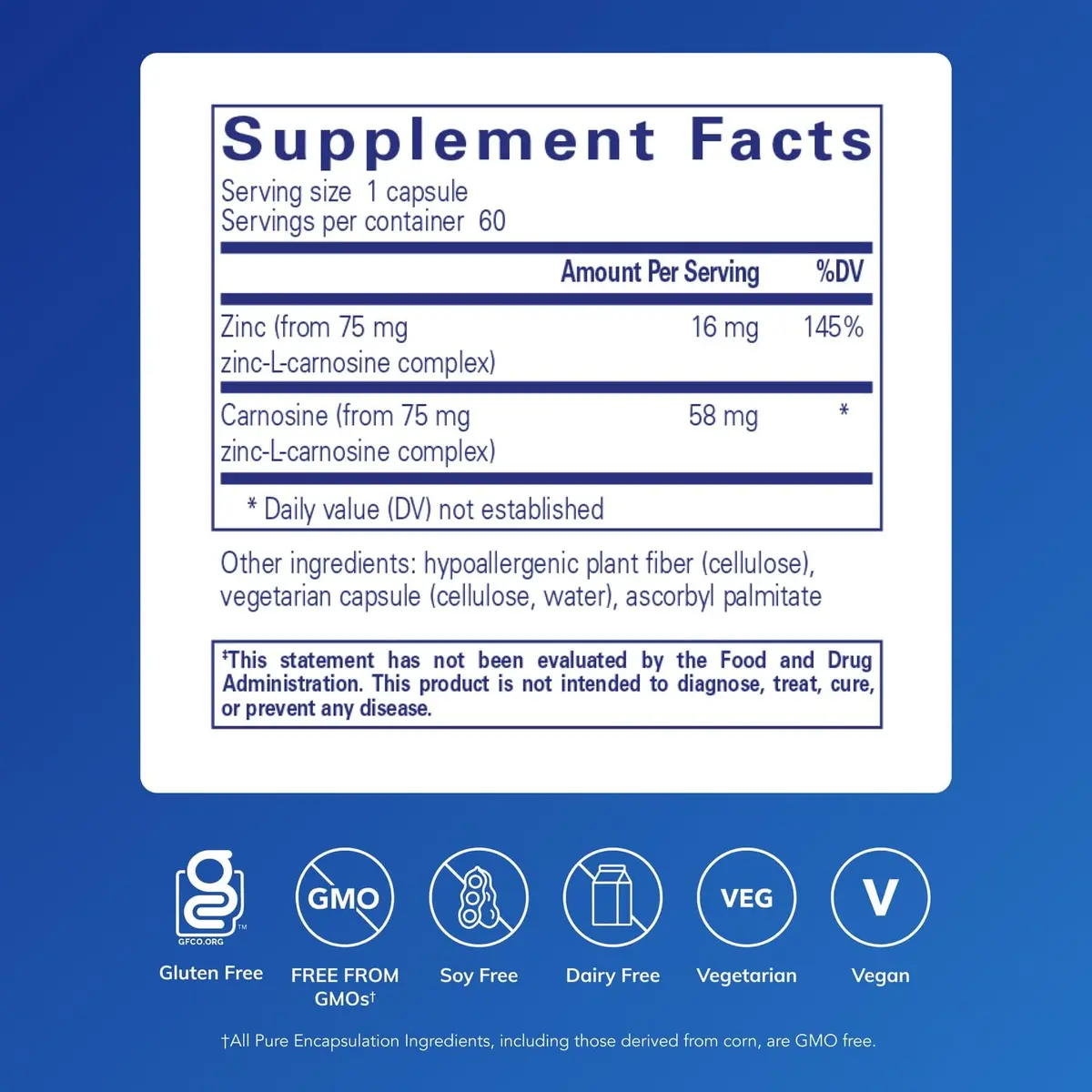 Pure Encapsulations Peptic-Care Zinc-L-Carnosine 60 Capsules | Supports Gastric Health & Comfort - view 2