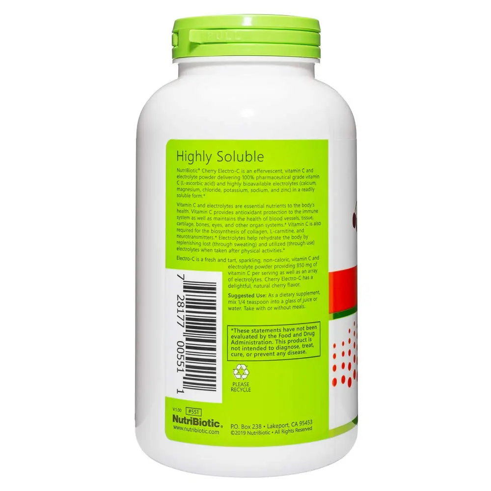 NutriBiotic Cherry Electro-C Vitamin C & Electrolyte Powder | 16 Oz | Effervescent Recharge | Buffered & Highly Soluble | Non-GMO & Gluten Free - view 2