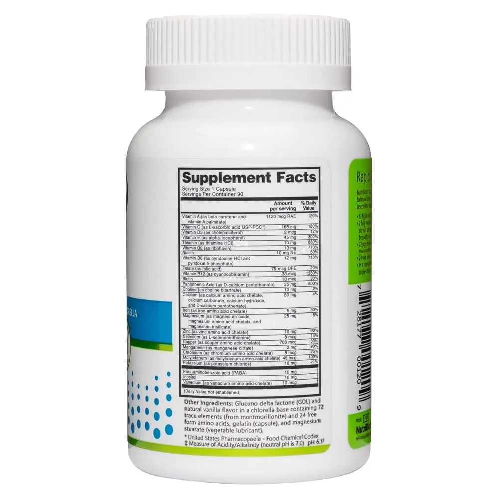 NutriBiotic Multi Vitamins & Minerals 90 Ct Capsules | Gluten Free, Highly Absorbable, 72 Trace Elements, Chlorella Base - view 3