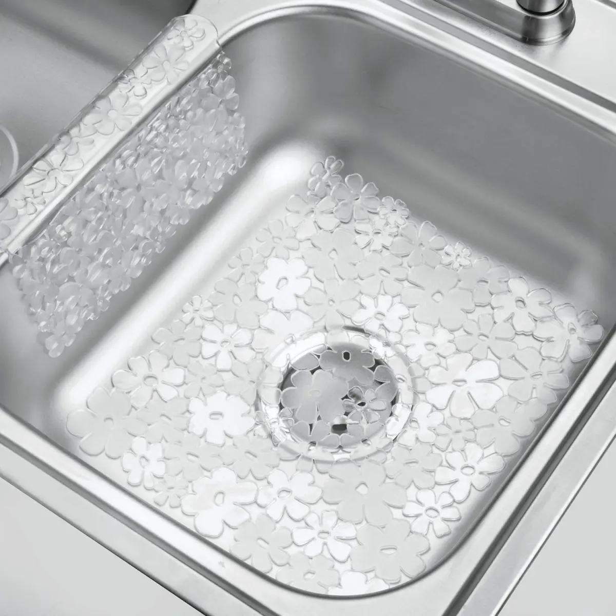 iDesign Blumz Sink Protector Mat Clear | 28cm x 30cm (11" x 12") - view 3
