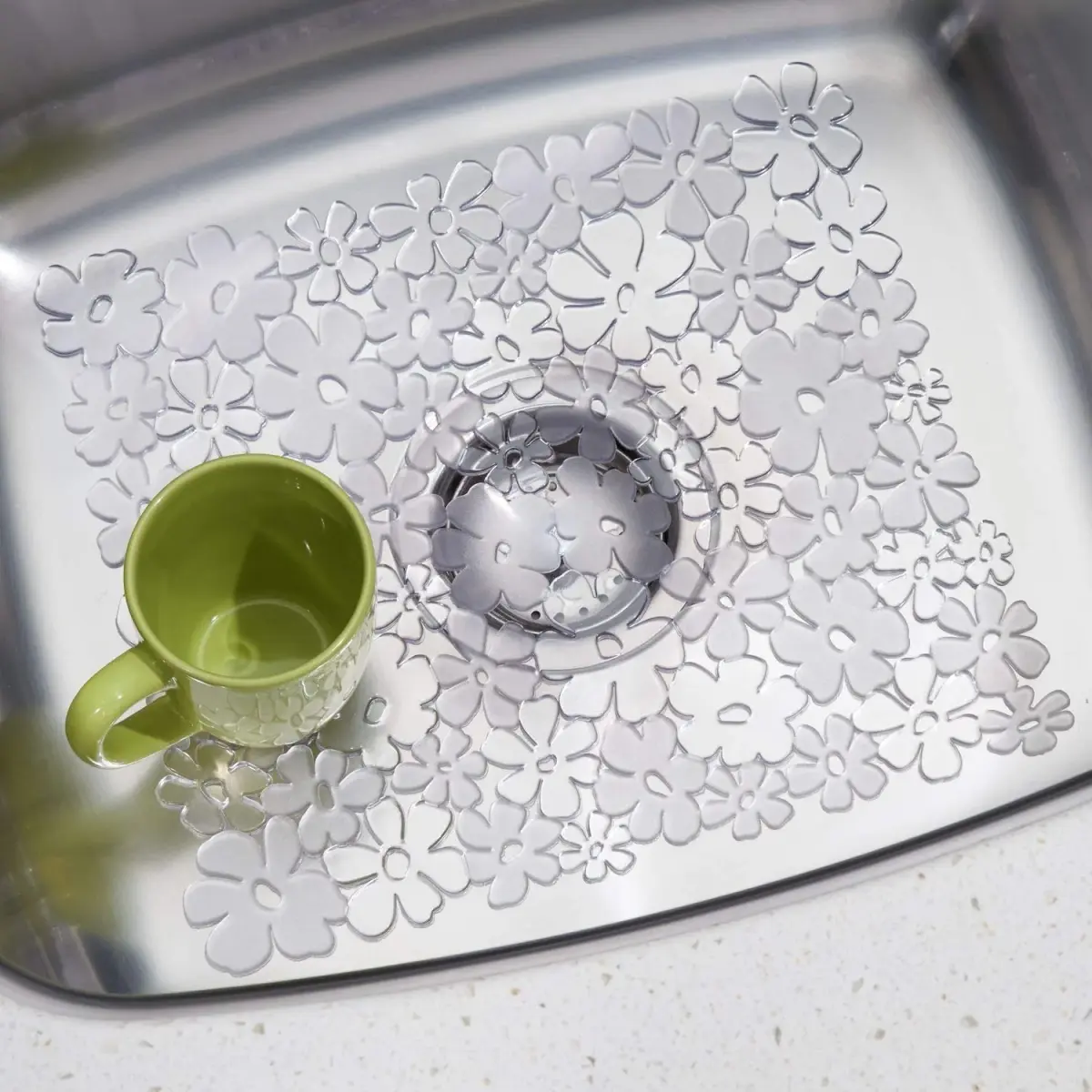 iDesign Blumz Sink Protector Mat Clear | 28cm x 30cm (11" x 12") - view 4