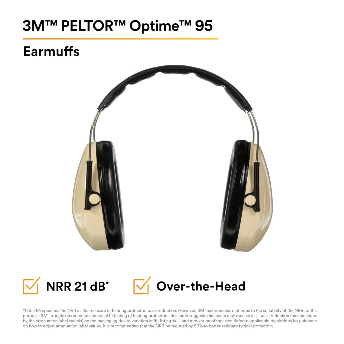 3M Peltor H6AV Optime 95 Over the Head Noise Reduction Earmuff, Hearing Protection, Ear Protectors, NRR 21dB, Ideal for Machine Shops and Power Tools, Beige - view 2