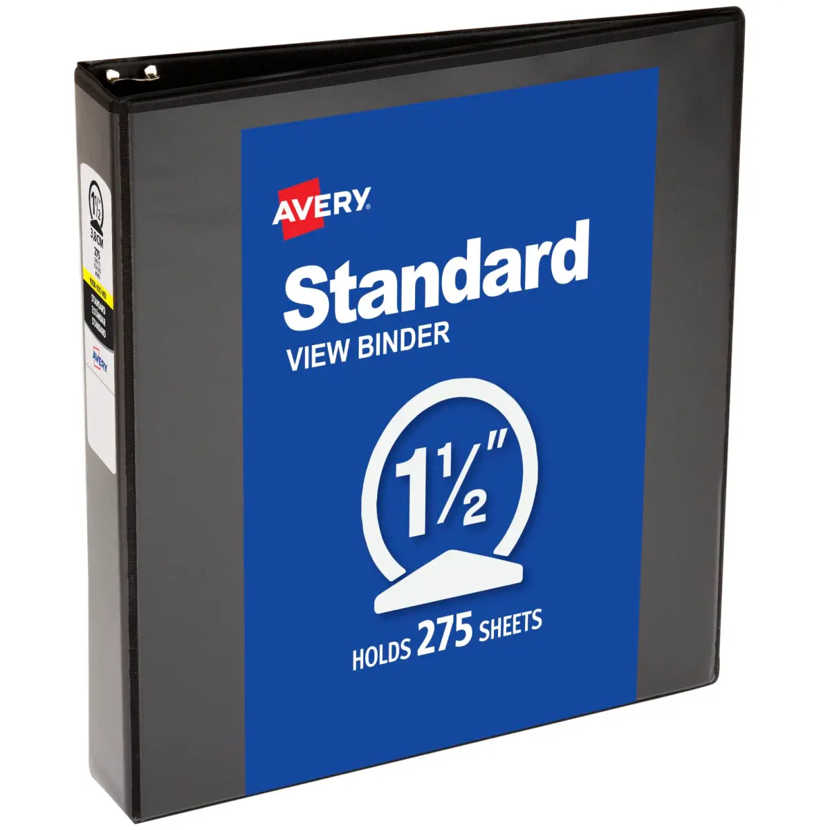 Avery Standard View 3 Ring Binder, 1.5" Round Rings, 275-Sheet Capacity, 2.1" Wide Spine, Black | Lightweight Organization for Office & School - main product image