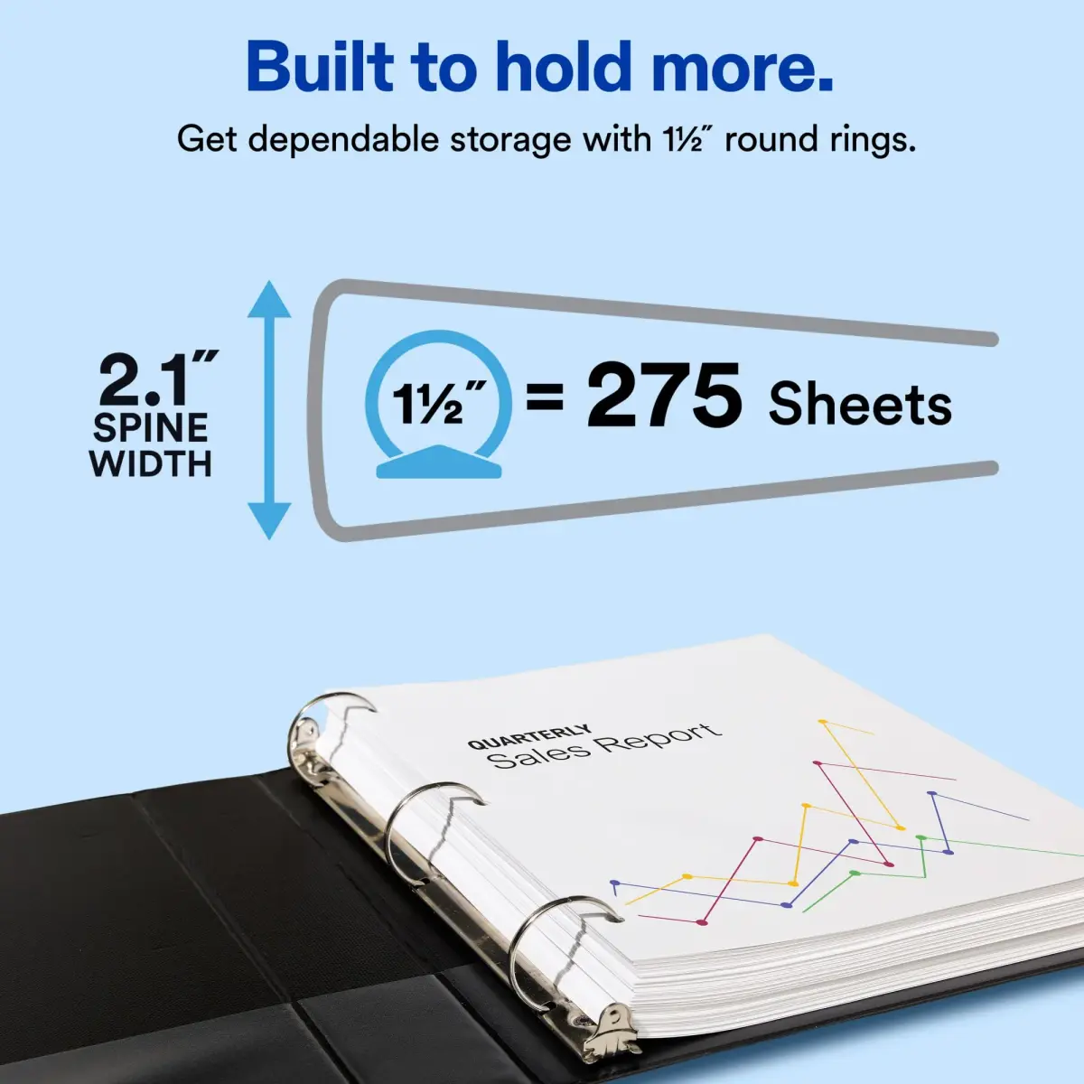 Avery Standard View 3 Ring Binder, 1.5" Round Rings, 275-Sheet Capacity, 2.1" Wide Spine, Black | Lightweight Organization for Office & School - view 2