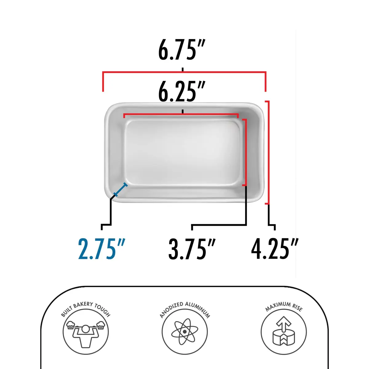 Fat Daddio's Anodized Aluminum Loaf Pan 16.3cm (6.4") x 9.5cm (3.75") x 6.9cm (2.75") | Bakery-Tough Baking Pan for Home Ovens - view 3