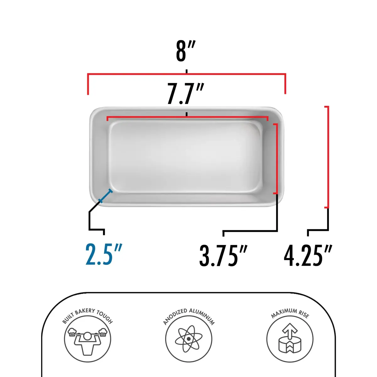 Fat Daddio's Anodized Aluminum Loaf Pan 7.75 x 3.75 x 2.5 Inch (19.4 x 9.5 x 6.4 cm) | Bakery Tough for Indian Home Ovens - view 3