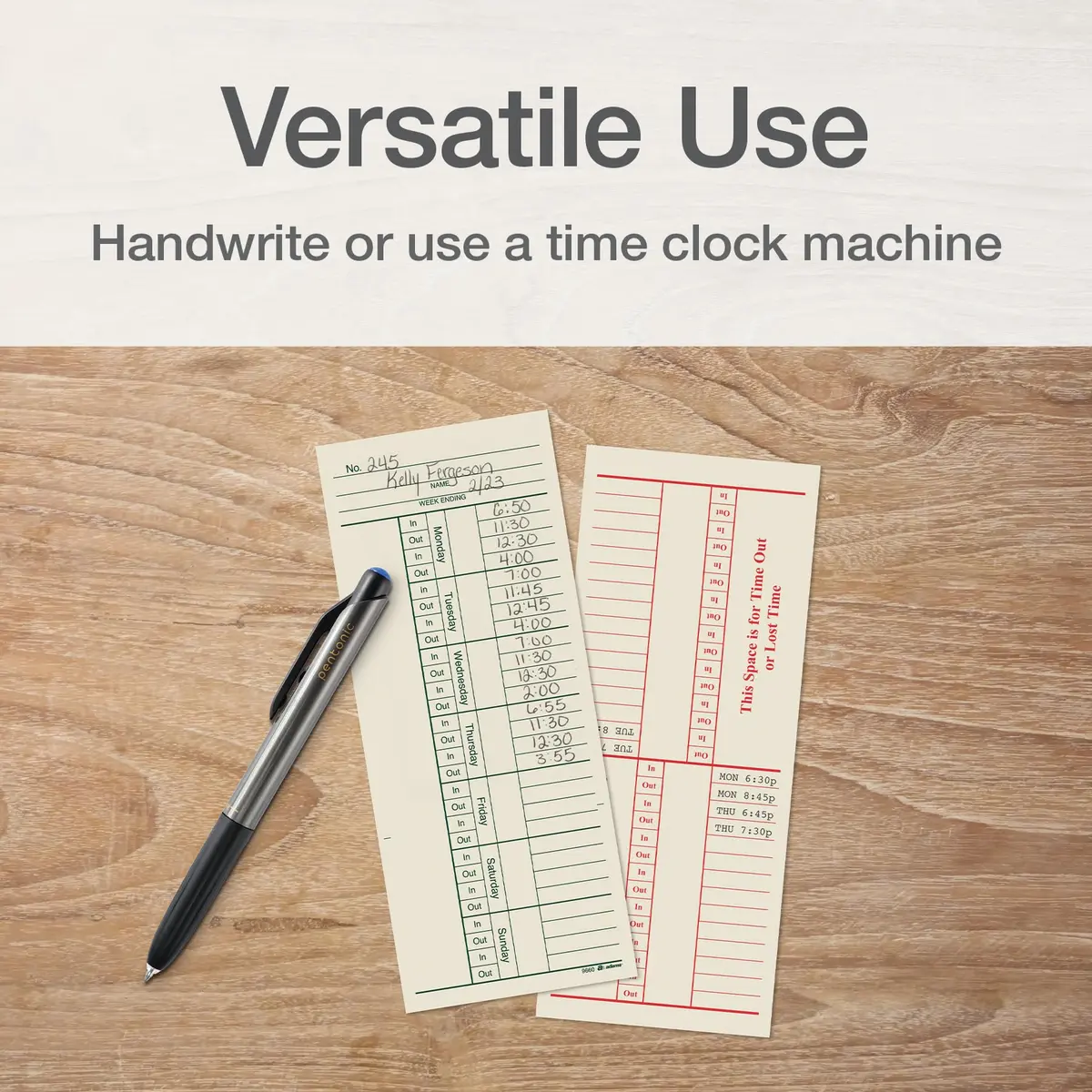 Adams Time Cards Weekly 2-Sided 3-3/8" x 8-1/4" Manila Green/Red Print | Professional Time Tracking Tool - view 6