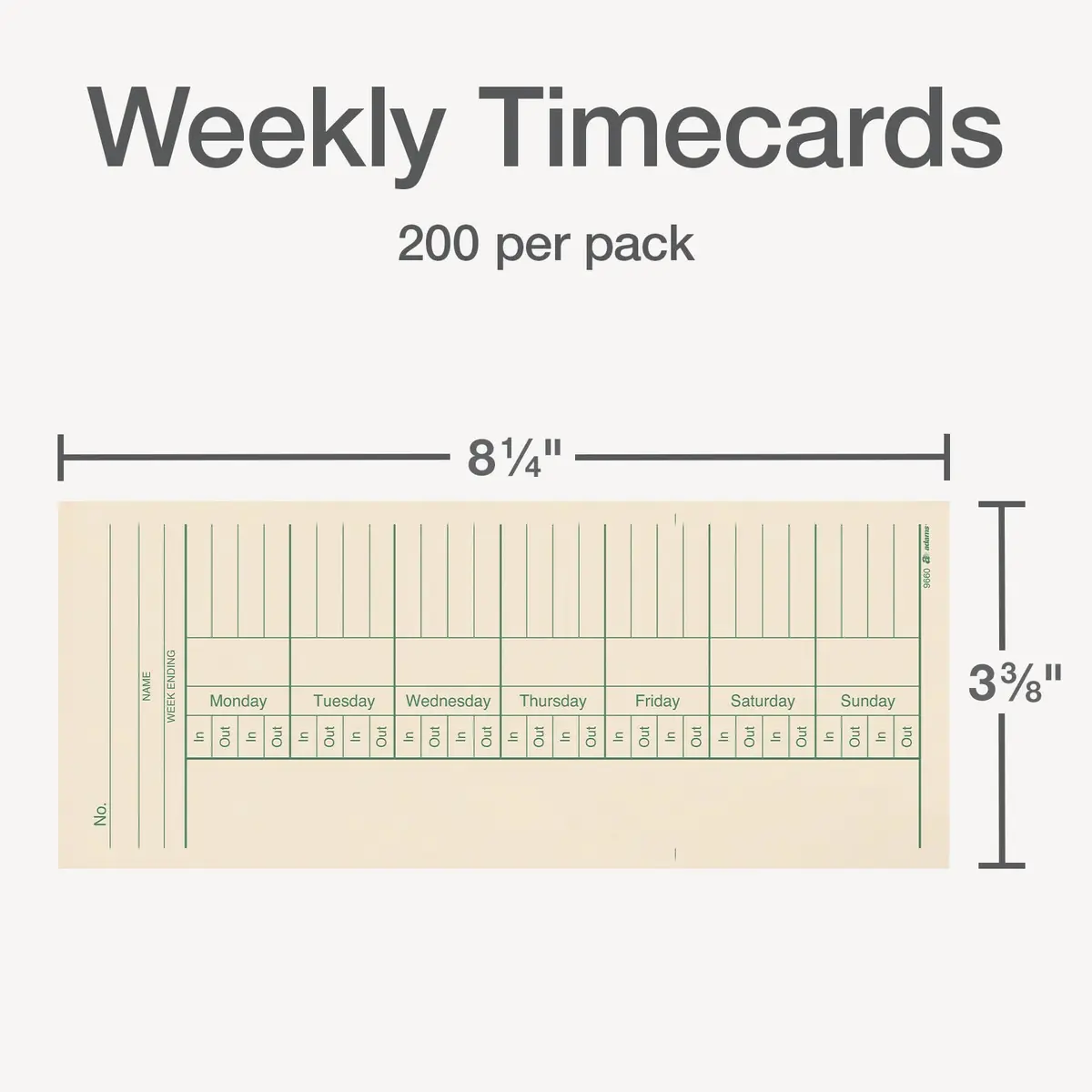Adams Time Cards Weekly 2-Sided 3-3/8" x 8-1/4" Manila Green/Red Print | Professional Time Tracking Tool - view 2