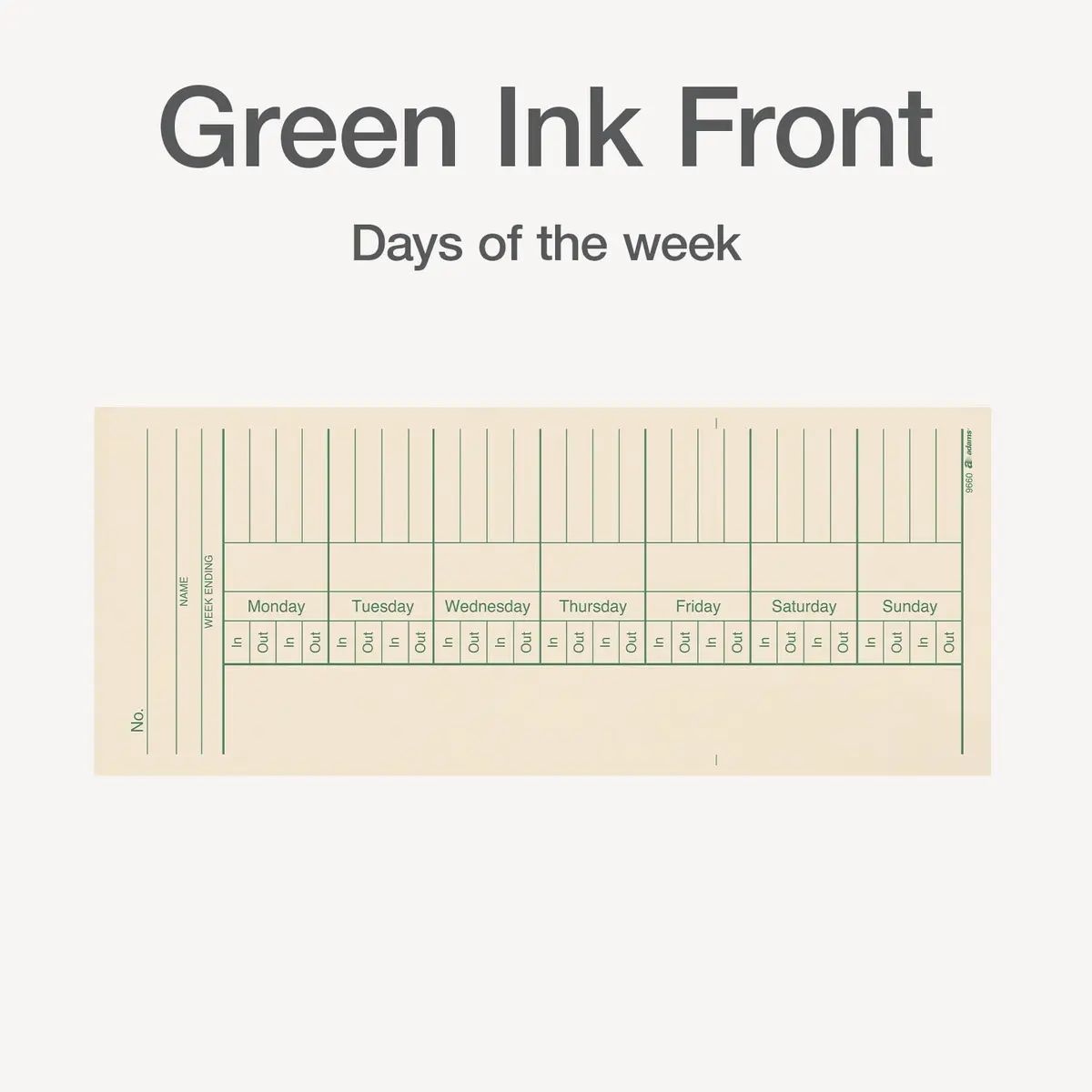 Adams Time Cards Weekly 2-Sided 3-3/8" x 8-1/4" Manila Green/Red Print | Professional Time Tracking Tool - view 3