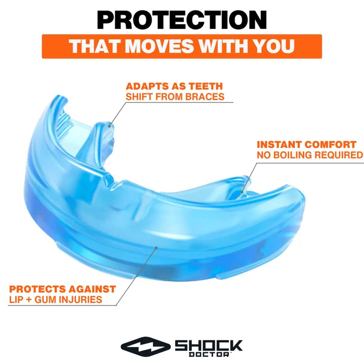Shock Doctor Orthodontic Mouth Guard for Braces, Adult & Youth Sizes, Blue | Sports Upper Teeth Protection - view 3