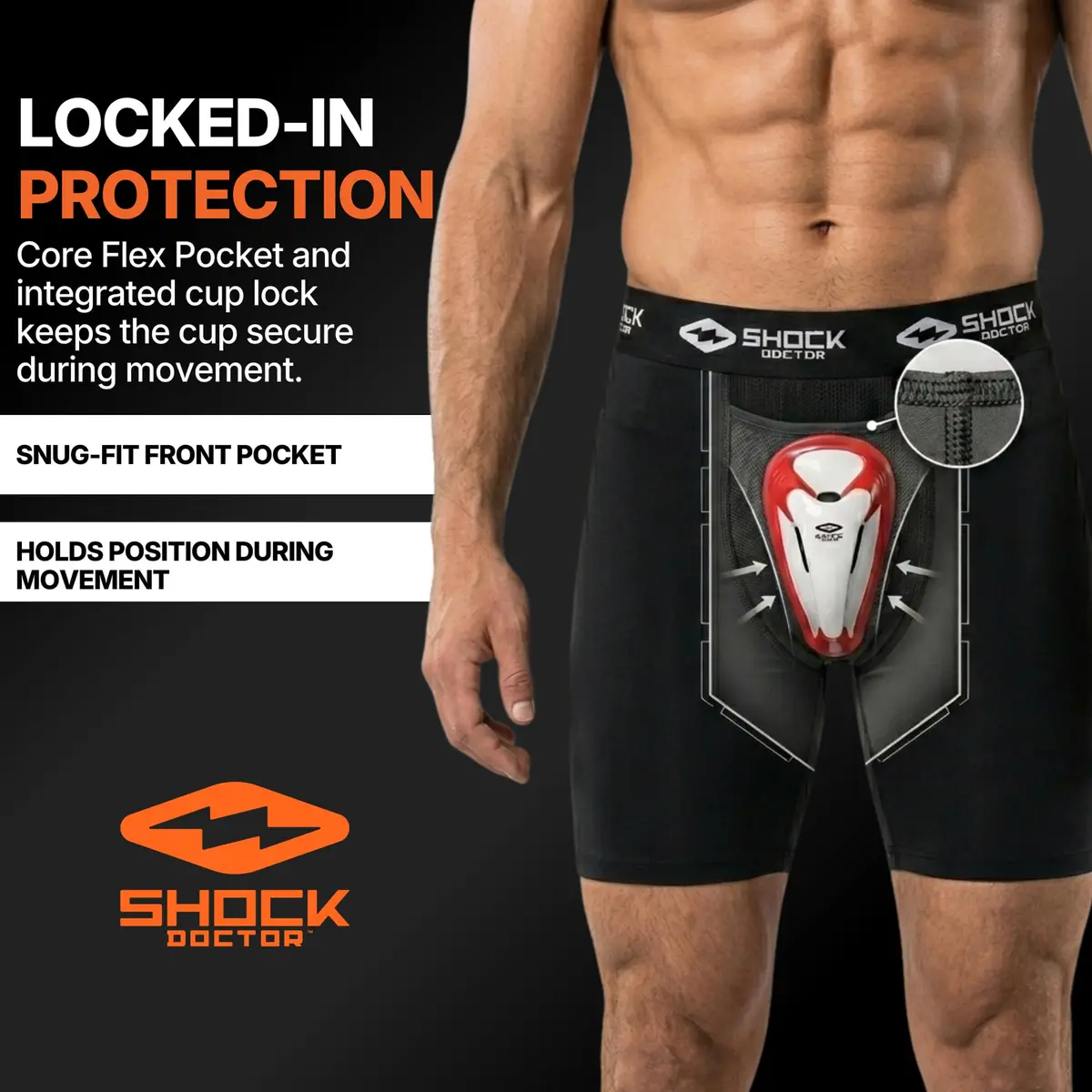 Shock Doctor Compression Shorts with Bio-Flex Cup | Moisture Wicking, Ventilated Support for Active Men - view 3