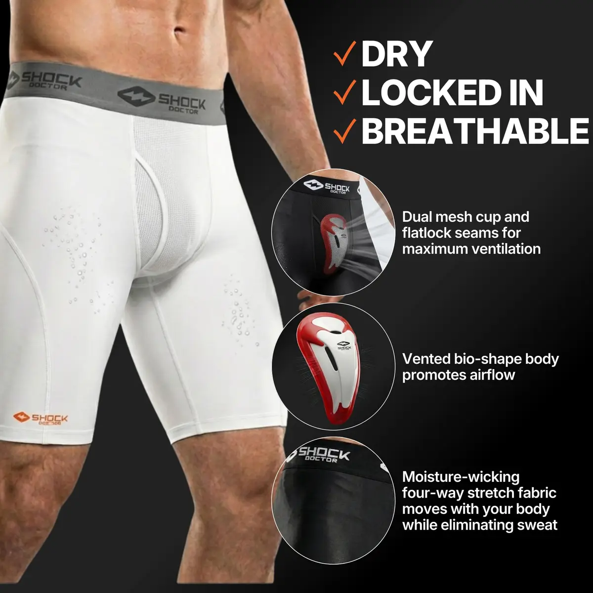 Shock Doctor Compression Shorts with Protective Bio-Flex Cup | Moisture Wicking, Vented Support, Adult, X-Large - view 6