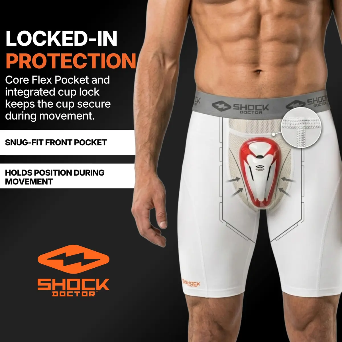Shock Doctor Compression Shorts with Protective Bio-Flex Cup | Moisture Wicking, Vented Support, Adult, X-Large - view 3
