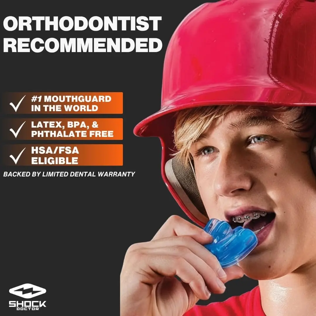 Shock Doctor Orthodontic Mouth Guard for Braces Youth Blue | Instant Fit Silicone - view 2