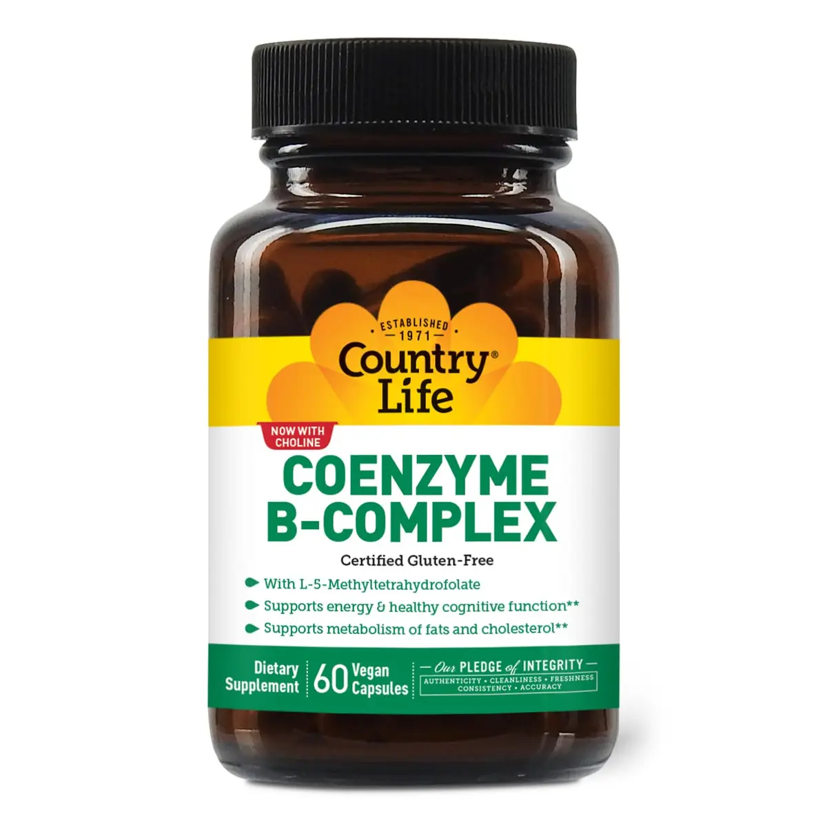 Country Life Coenzyme B-Complex with Choline, 60 Vegan Capsules | Supports Nerve & Brain Health - main product image