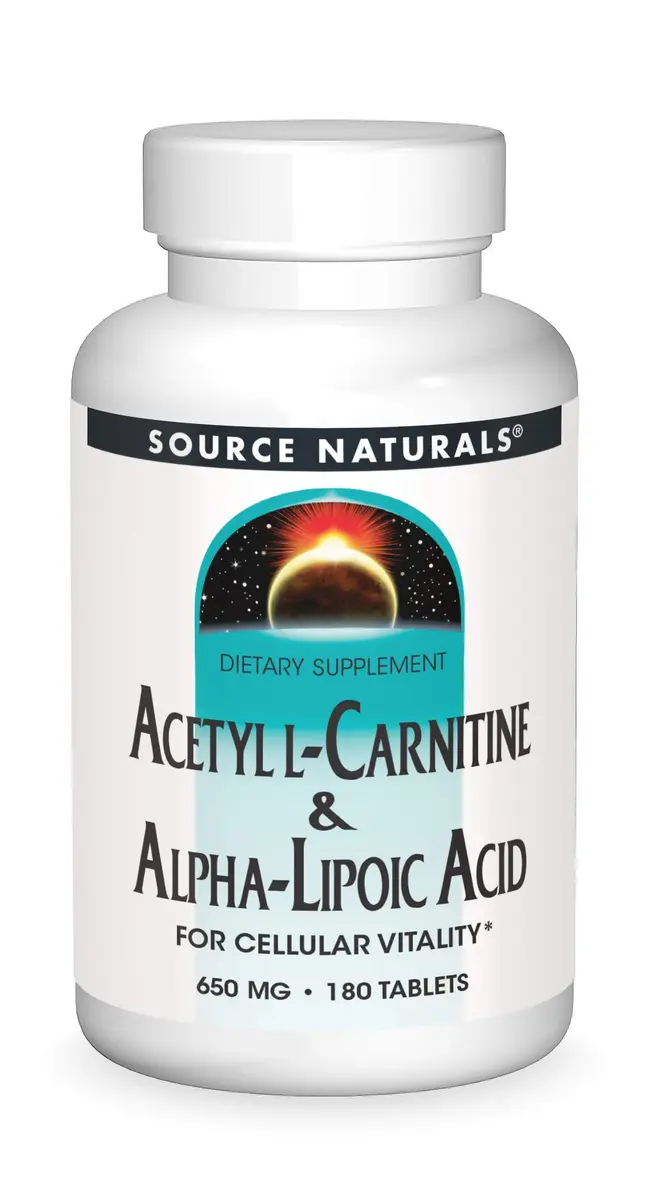 Source Naturals Acetyl L-Carnitine & Alpha-Lipoic Acid 650mg | Supports Metabolic Function, Vegetarian, 180 Tablets - main product image